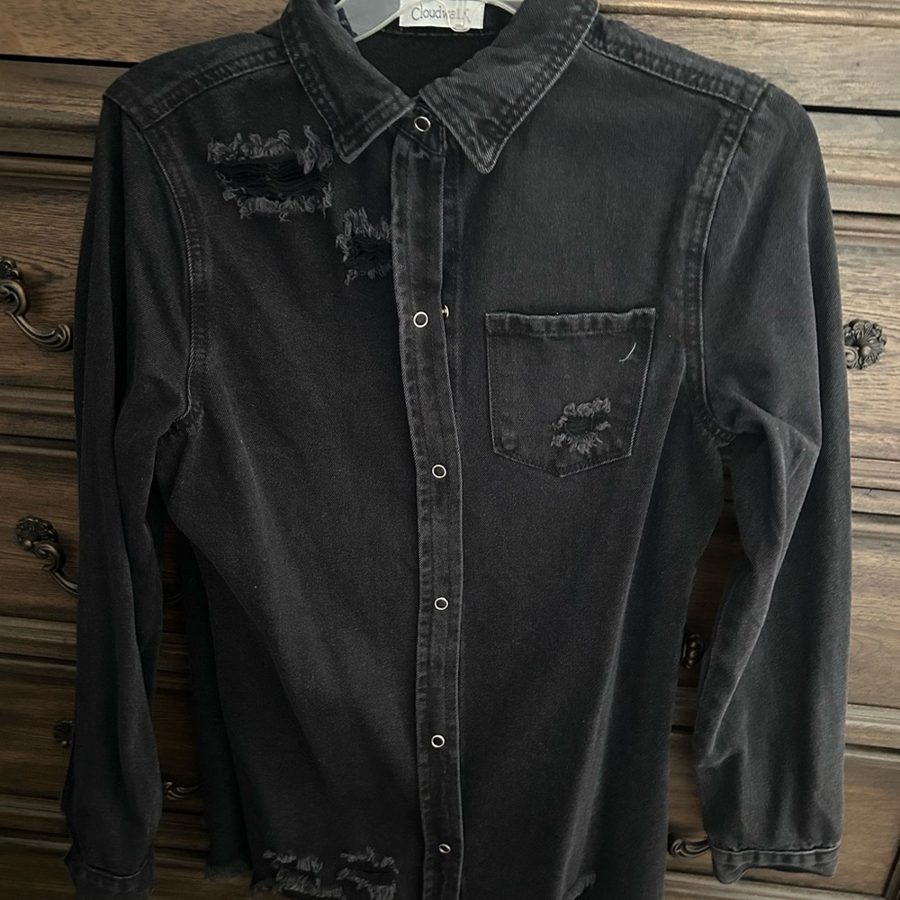 Women's Black Distressed Jean Jacket